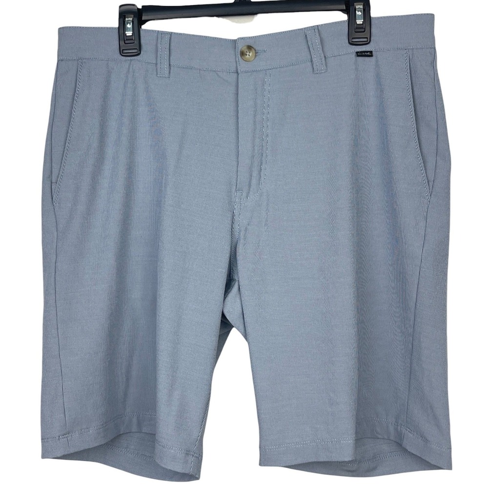 Travis Mathew Golf Shorts Mens 36 Performance Stretch Blue White Micro Check
